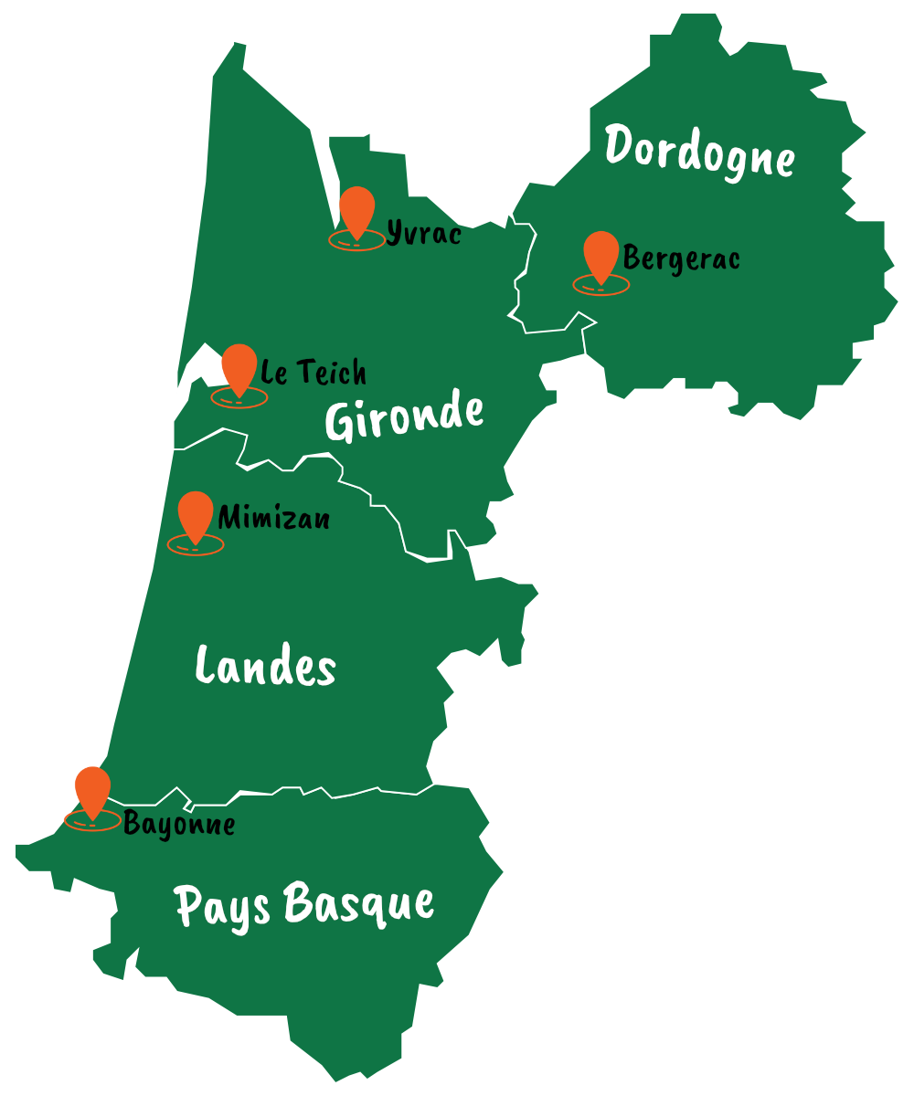 Zones d'intervention ISO&FACE Landes Bassin d'Arcachon et Bordeaux Métropole