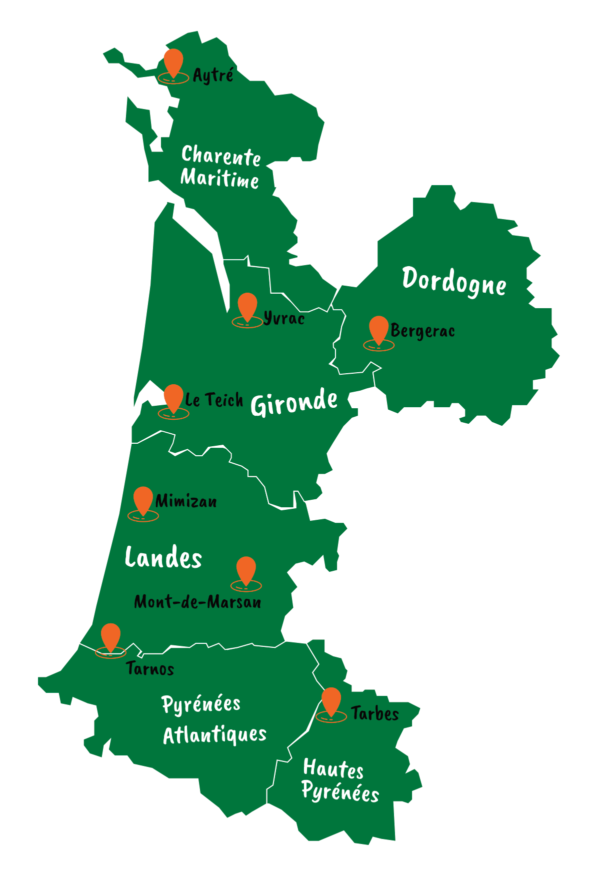 Carte agences ISO&FACE 2025 V2 Zones d'intervention ISO&FACE Landes Bassin d'Arcachon et Bordeaux Métropole